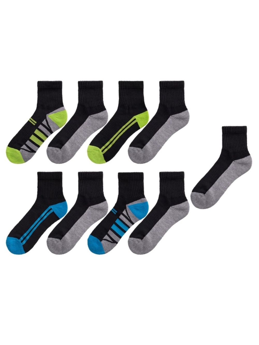 Tek Gear Boys Cushioned 8 Pack Bonus Athletic Performance Quarter Socks